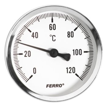 Термометр FERRO Ø 63 mm, 0–120 °C, подключение сзади 1/2″